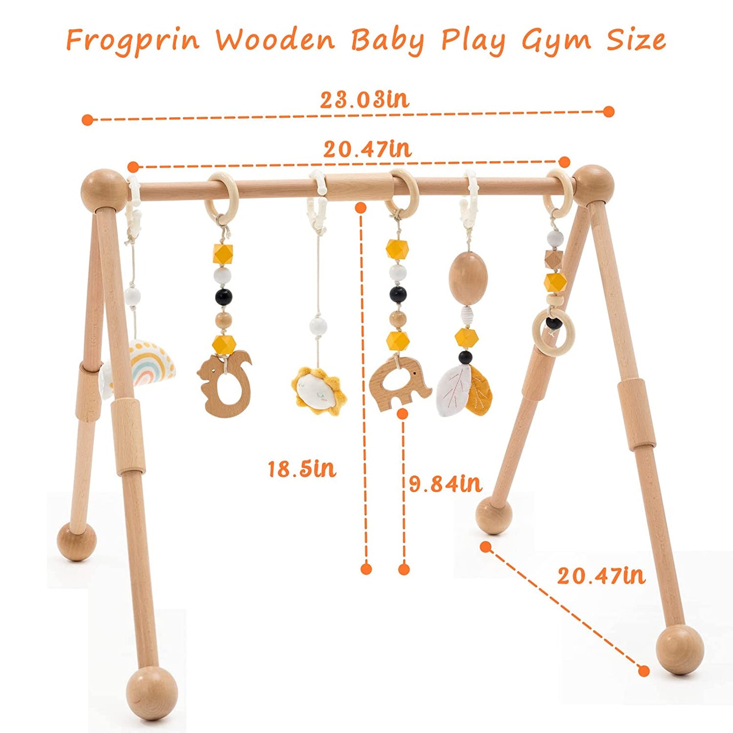 Frogprin Wooden Baby Gym with 6 Hanging Toys, Wooden Play Gym for Babies 0-12 Month, Baby Play Gym Frame Activity Gym Hanging Bar Newborn Gift Baby Girl and Boy Gym (Natural Pine Wood)